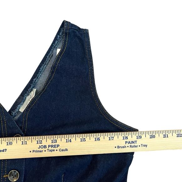 Universal Thread Denim Jumpsuit 8 Wide Leg Cropped Dark Wash Blue Button Down - Picture 7 of 8